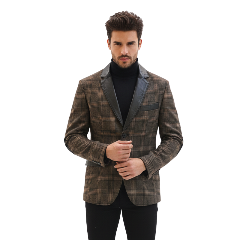 Men s Heritage Plaid Leather Trim Blazer