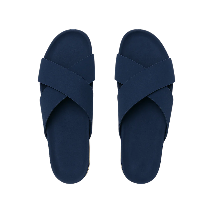 靴 SLIPPER SUEDE CROSS BLACK Men's Cross Strap Suede Black Comfort Slipper