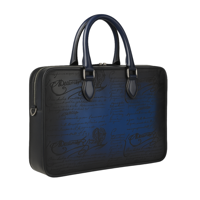 Luxury Handcrafted Printed Leather Chocolate Brown Briefcase