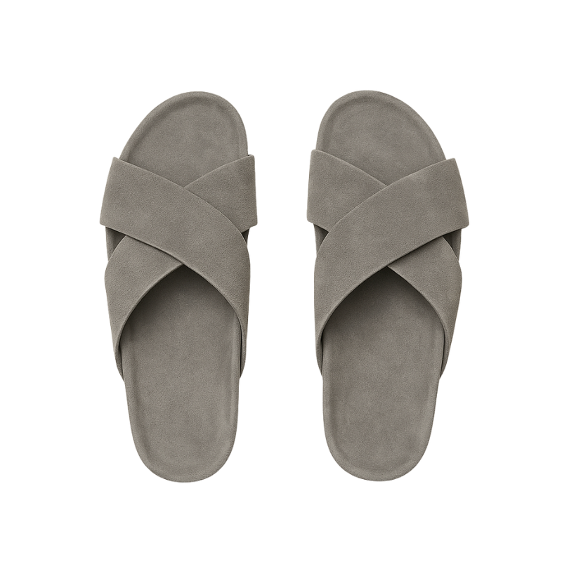Men's Cross Strap Suede White Comfort Slipper