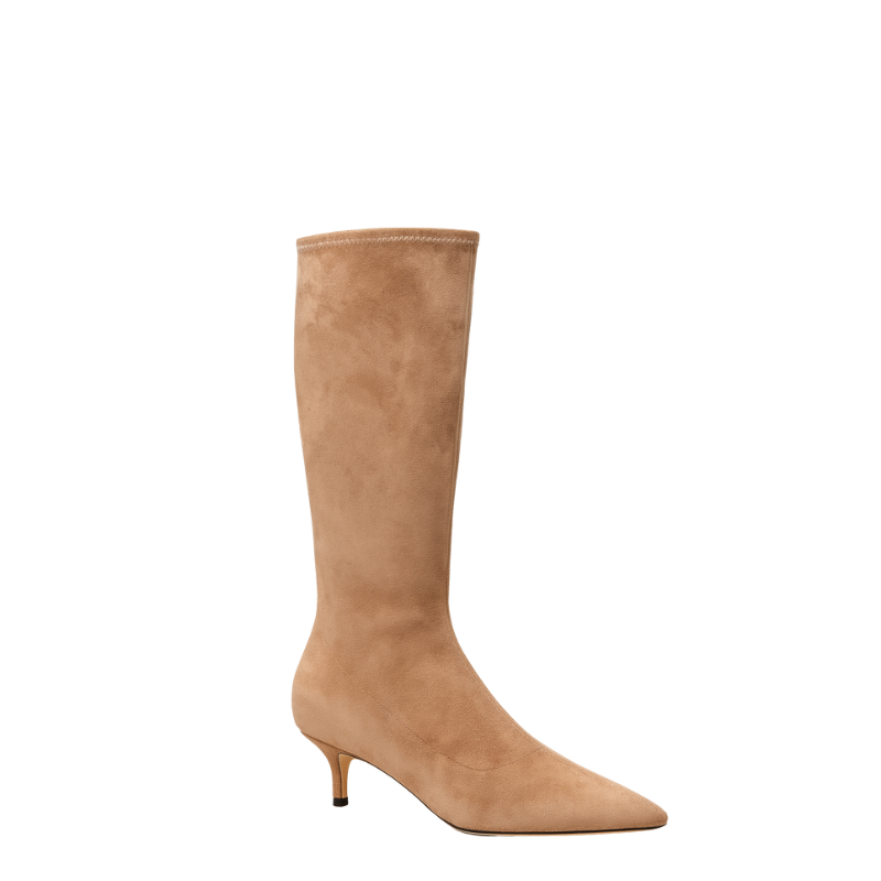 Premium Brown Knee High Kitten Heel Square Toe Tall Leather Boots for Women's