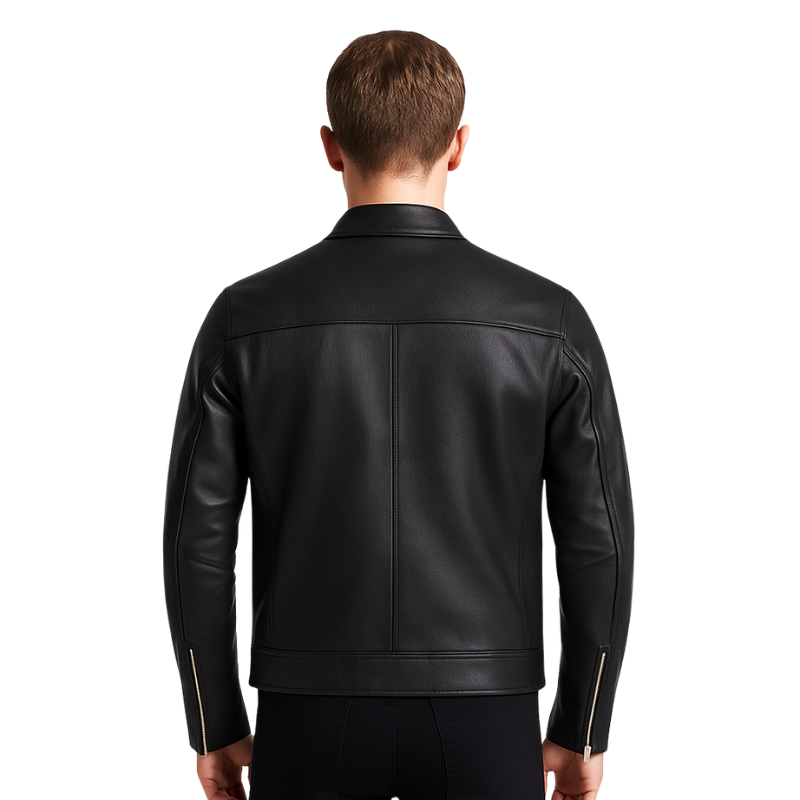 Men's Slim Fit Calfskin Leather Moto Jacket