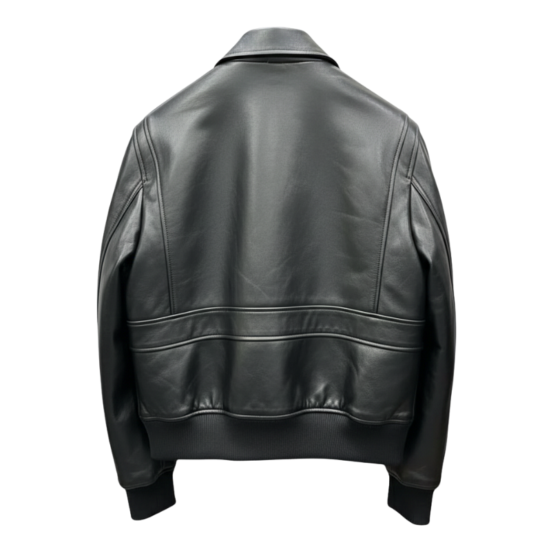 Dual Flap Aviator Leather Bomber Jacket