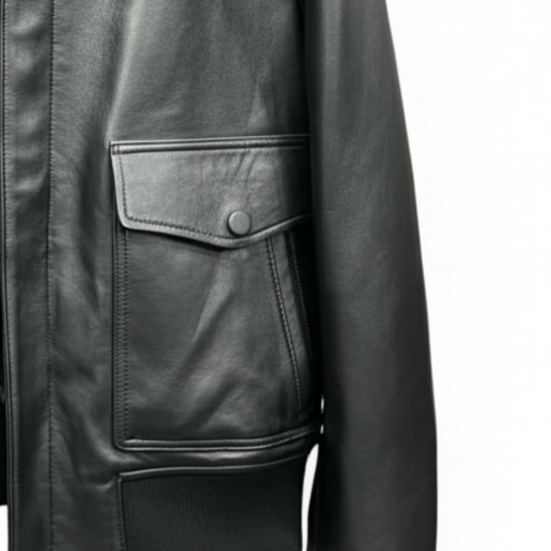 Dual Flap Aviator Leather Bomber Jacket