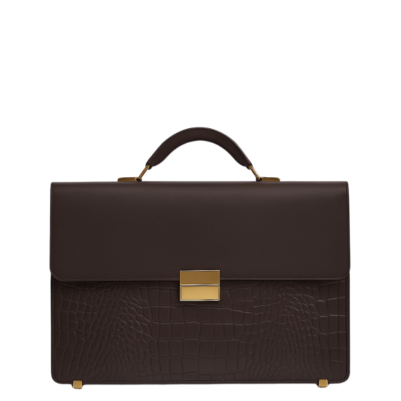Luxurious Burgundy Crocodile Textured Briefcase