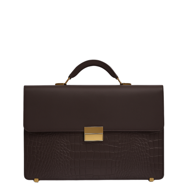 Luxurious Burgundy Crocodile Textured Briefcase
