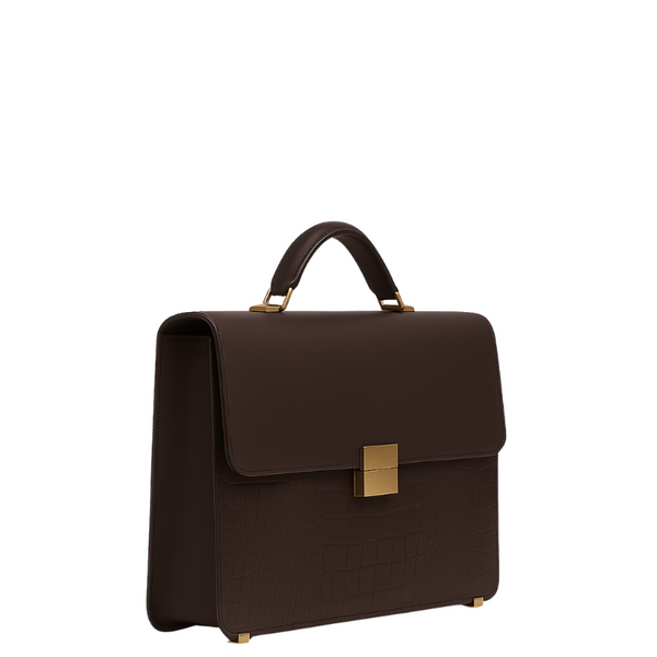Luxurious Burgundy Crocodile Textured Briefcase - Brown