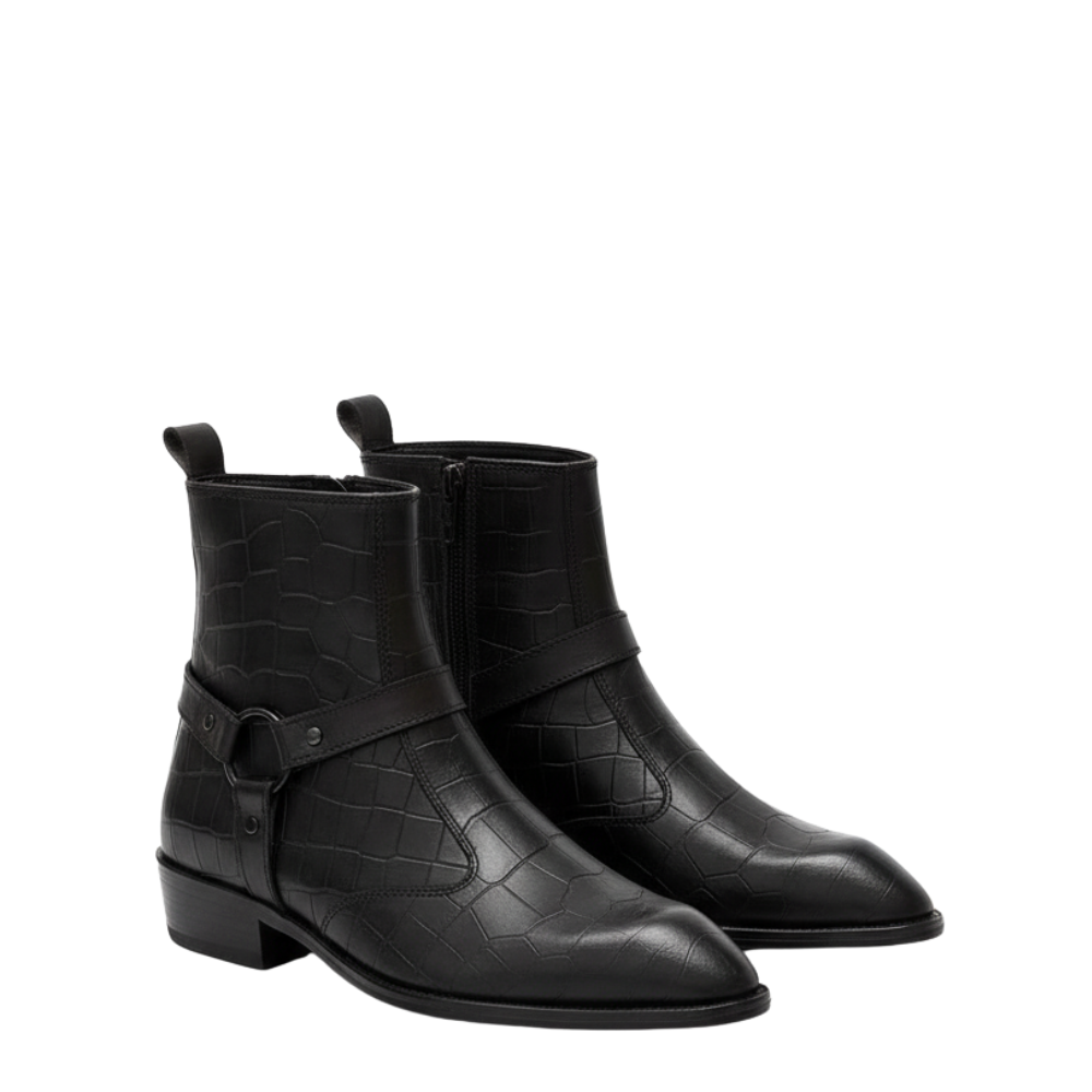 Luxury Croc Textured Ring Detail Boots