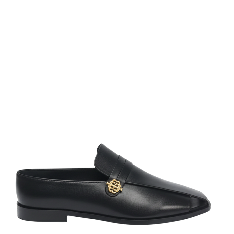 Italian luxe Golden Emblem Open-Toe Loafers