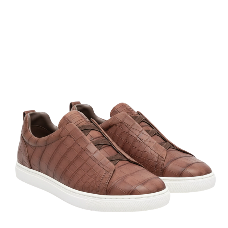 Croc-Embossed Italian Luxe Slip-On Sneakers
