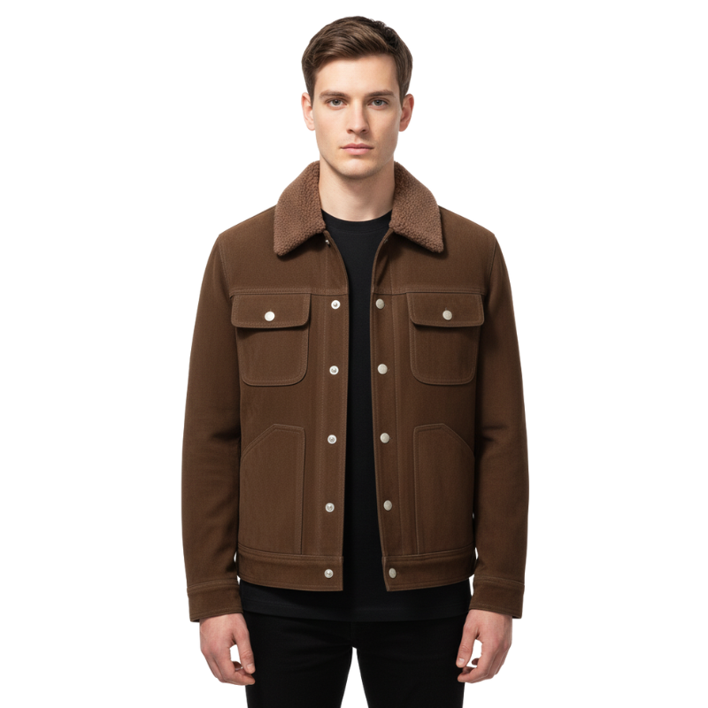 Cocoa Shearling Collar Suede Jacket