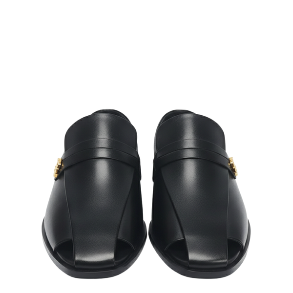 Italian luxe Golden Emblem Open Toe Loafers