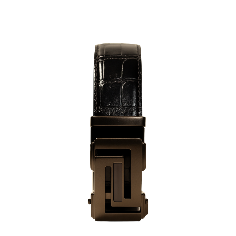Croco Leather Black Strap Belt with Grey Autolock Buckle