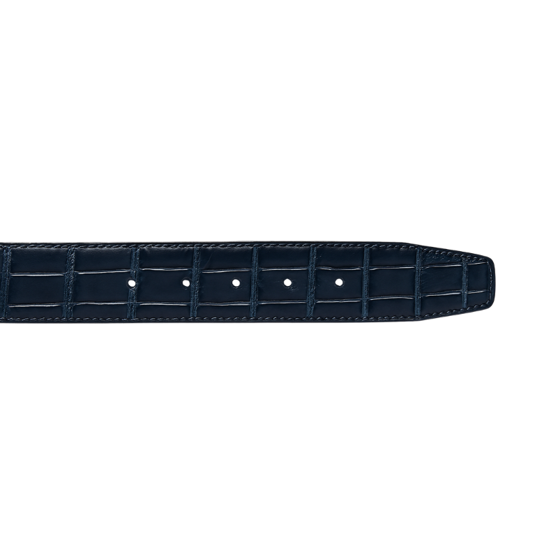 Croco Textured Leather Blue Strap Belt with Silver Reversible Buckle Closure