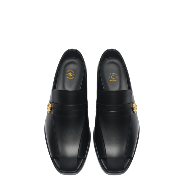 Italian luxe Golden Emblem Open Toe Loafers