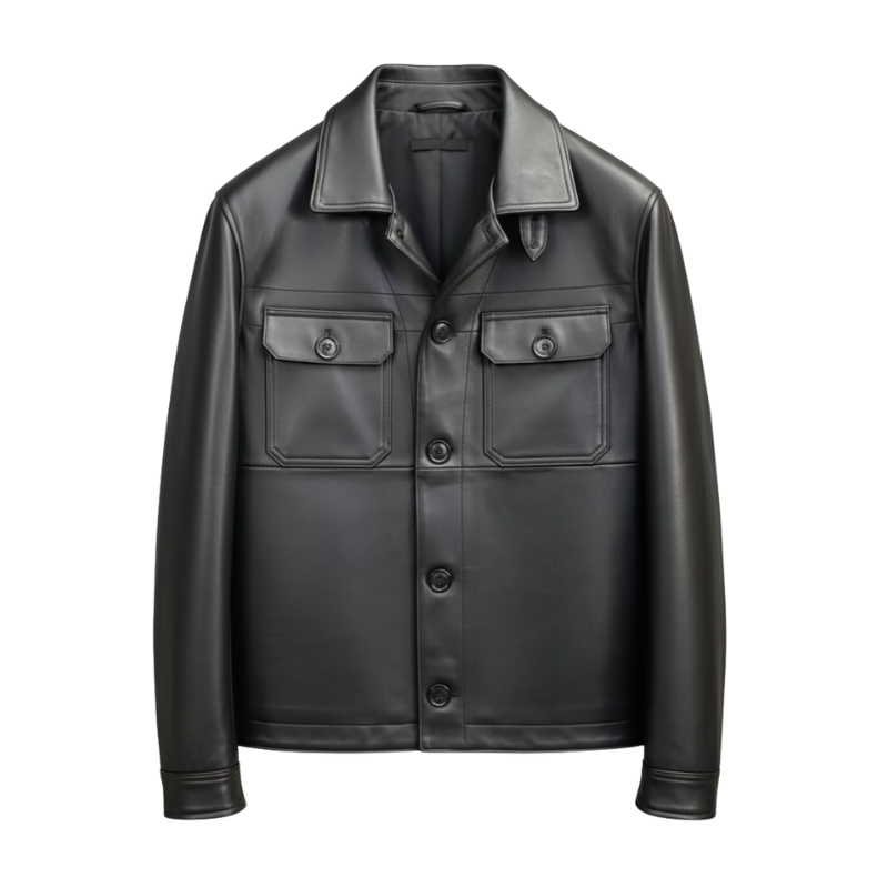 Men s Luxury Leather Shirt Jacket