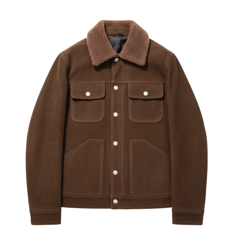 Cocoa Shearling Collar Suede Jacket