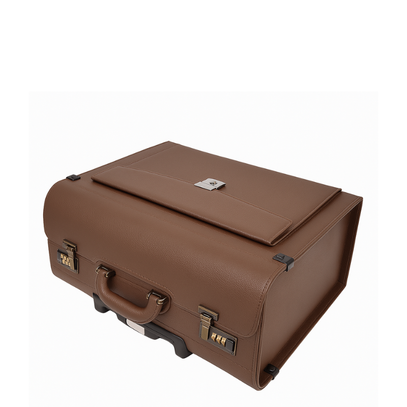 Premium Edition Italian Four Wheel Leather Blue Trolley Bag