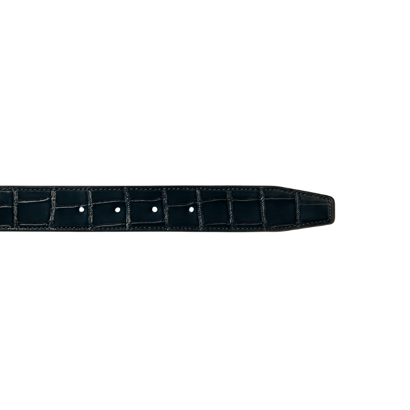 Croco Textured Leather Blue Strap Belt with Grey Reversible Buckle Closure