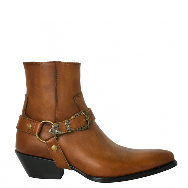 Luxury Leather Boot With Engraved Metal Buckle Strap