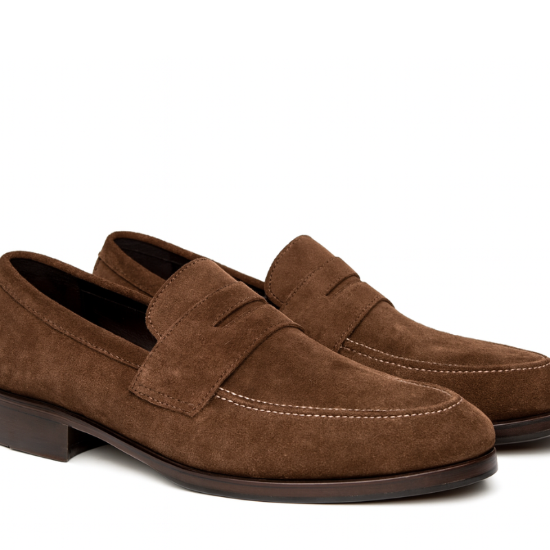 Men s Brown Suede Slip On Penny Loafer