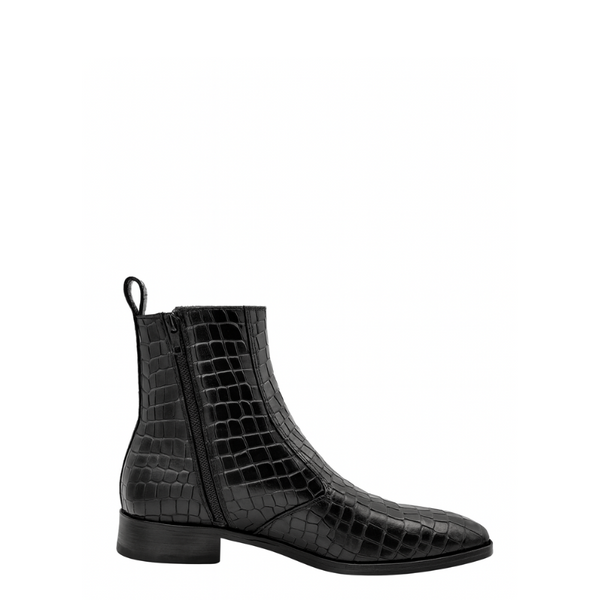 Mens Croco Textured Leather Chelsea Boots with Side Zipper