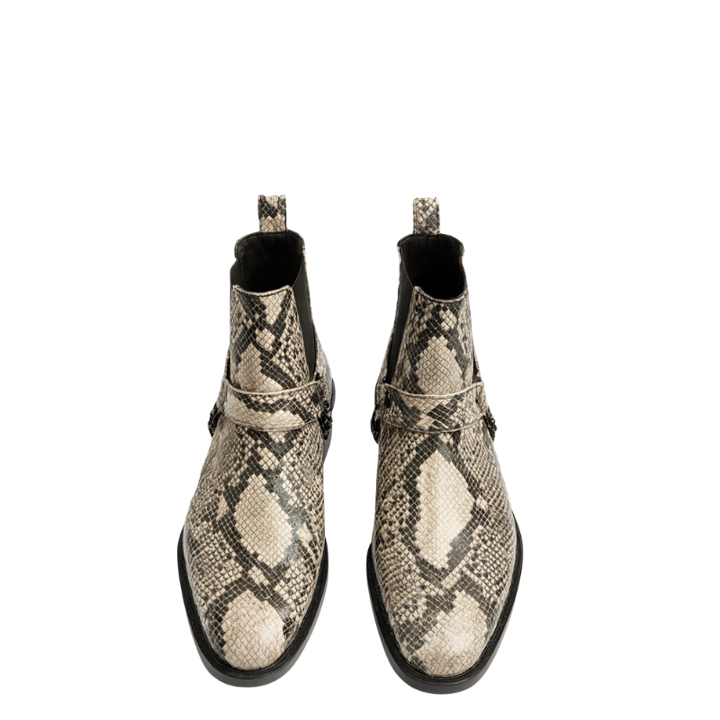 Mens Snakeskin patterned Boots With Metal Chain