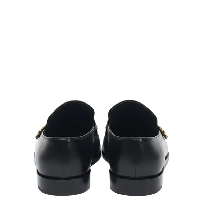 Italian luxe Golden Emblem Open-Toe Loafers