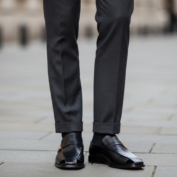 Italian luxe Golden Emblem Open Toe Loafers