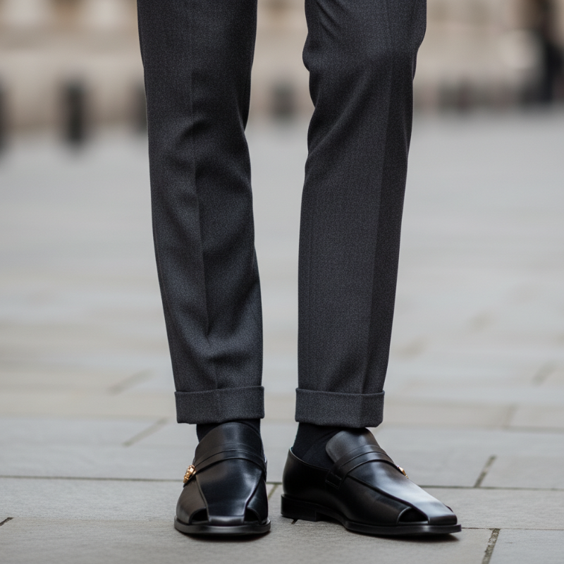 Italian luxe Golden Emblem Open-Toe Loafers