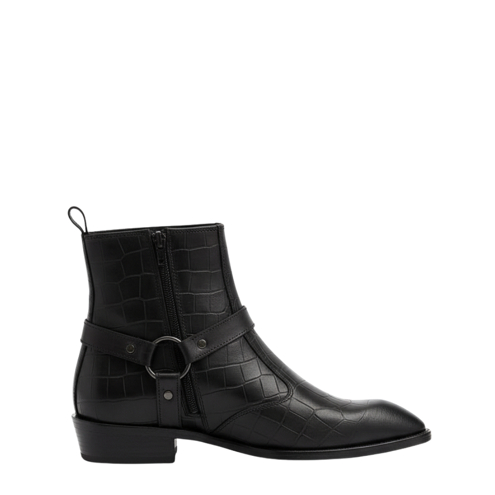 Luxury Croc Textured Ring Detail Boots