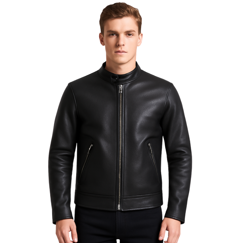 Men's Slim Fit Calfskin Leather Moto Jacket