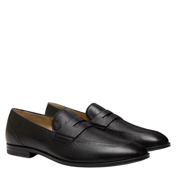 Classic Penny Loafer with Textured Leather - Black