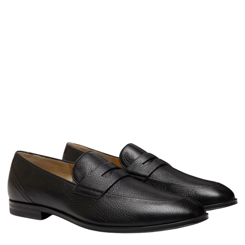 Classic Black Penny Loafer with Textured Leather