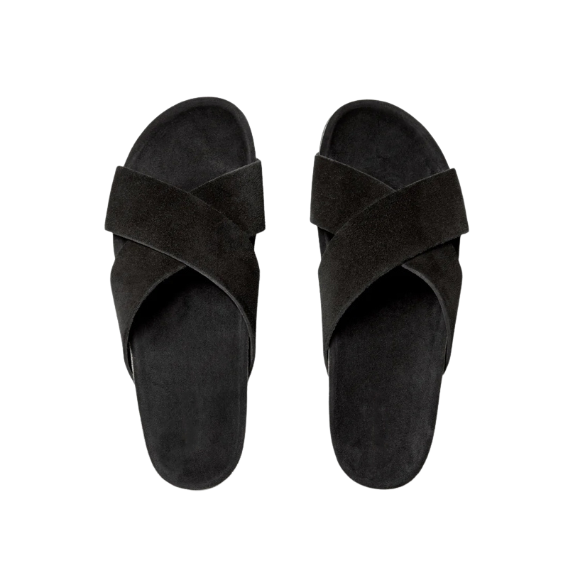 Men's Cross Strap Suede White Comfort Slipper
