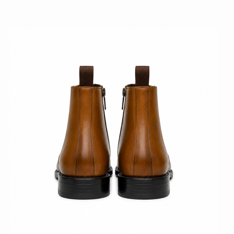 V-cut Leather Side-Zip Chelsea Ankle Boots