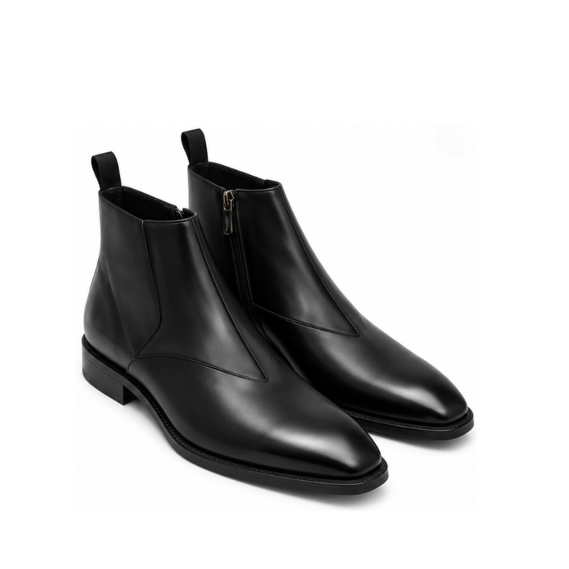 V-cut Leather Side-Zip Chelsea Ankle Boots