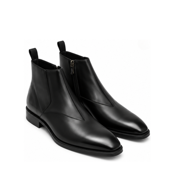V-cut Leather Side-Zip Chelsea Ankle Boots