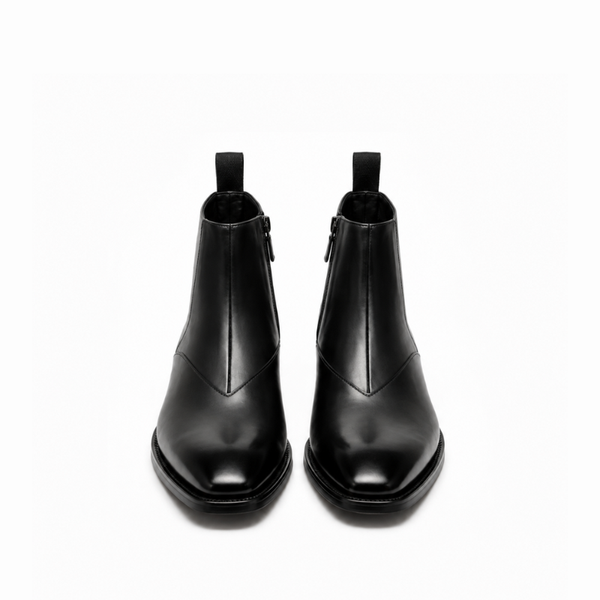 V-cut Leather Side-Zip Chelsea Ankle Boots
