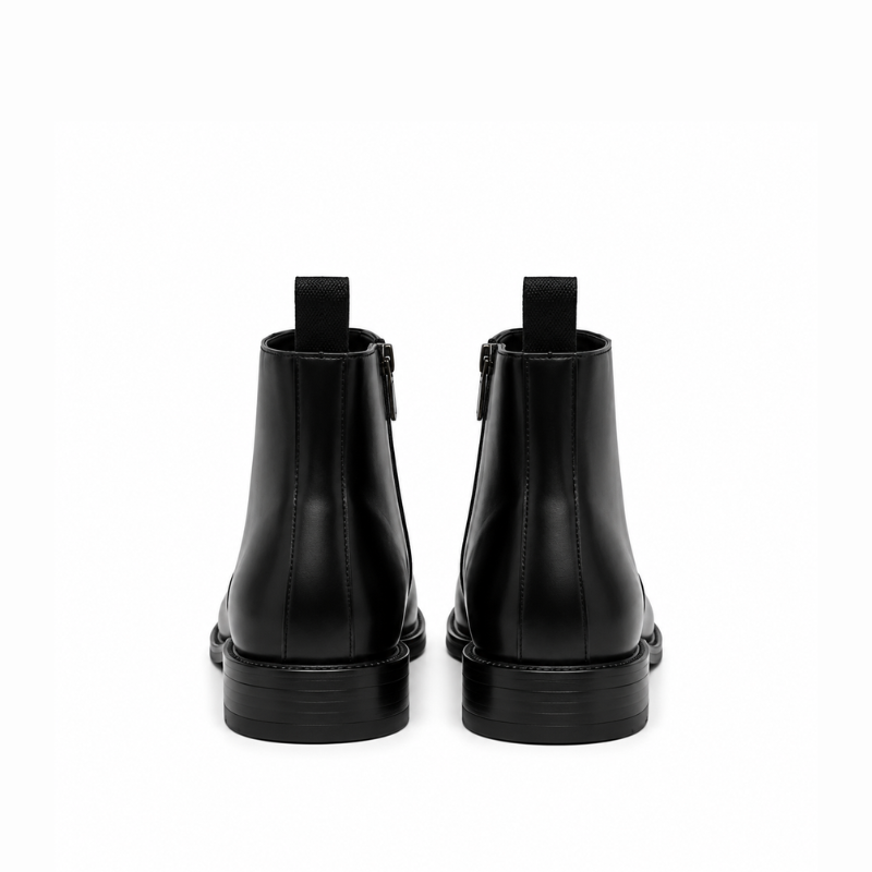 V-cut Leather Side-Zip Chelsea Ankle Boots