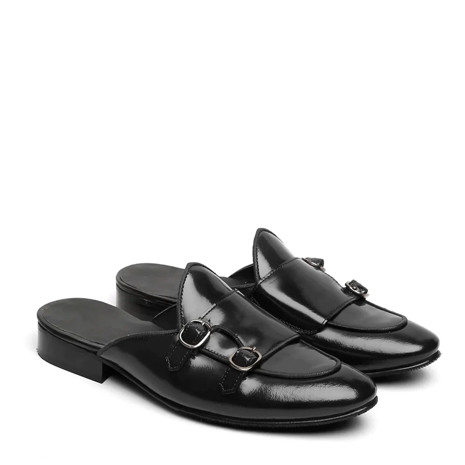 Black Double Monk Strap Mules