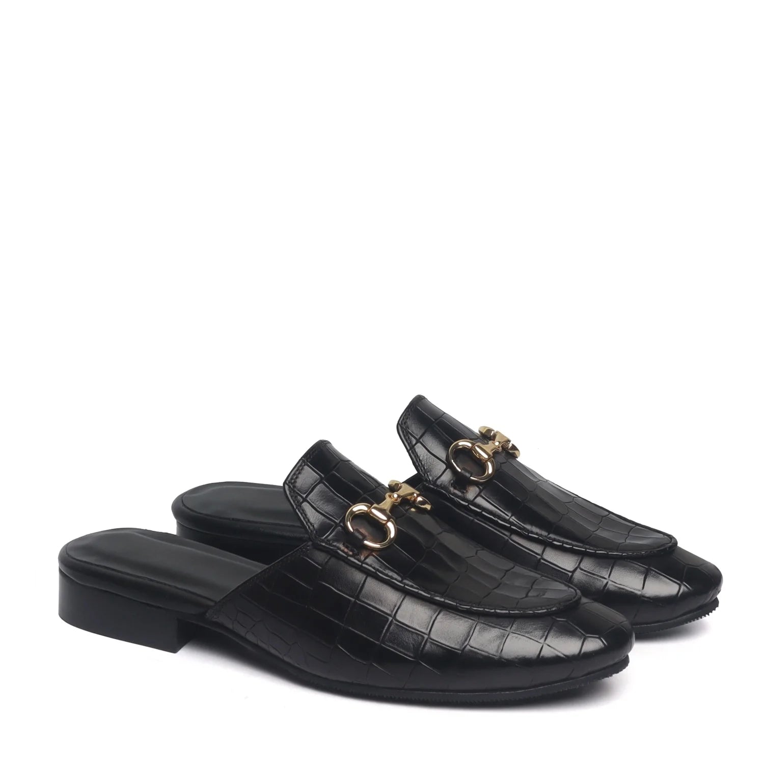 Deep Cut Leather Loafers Mules