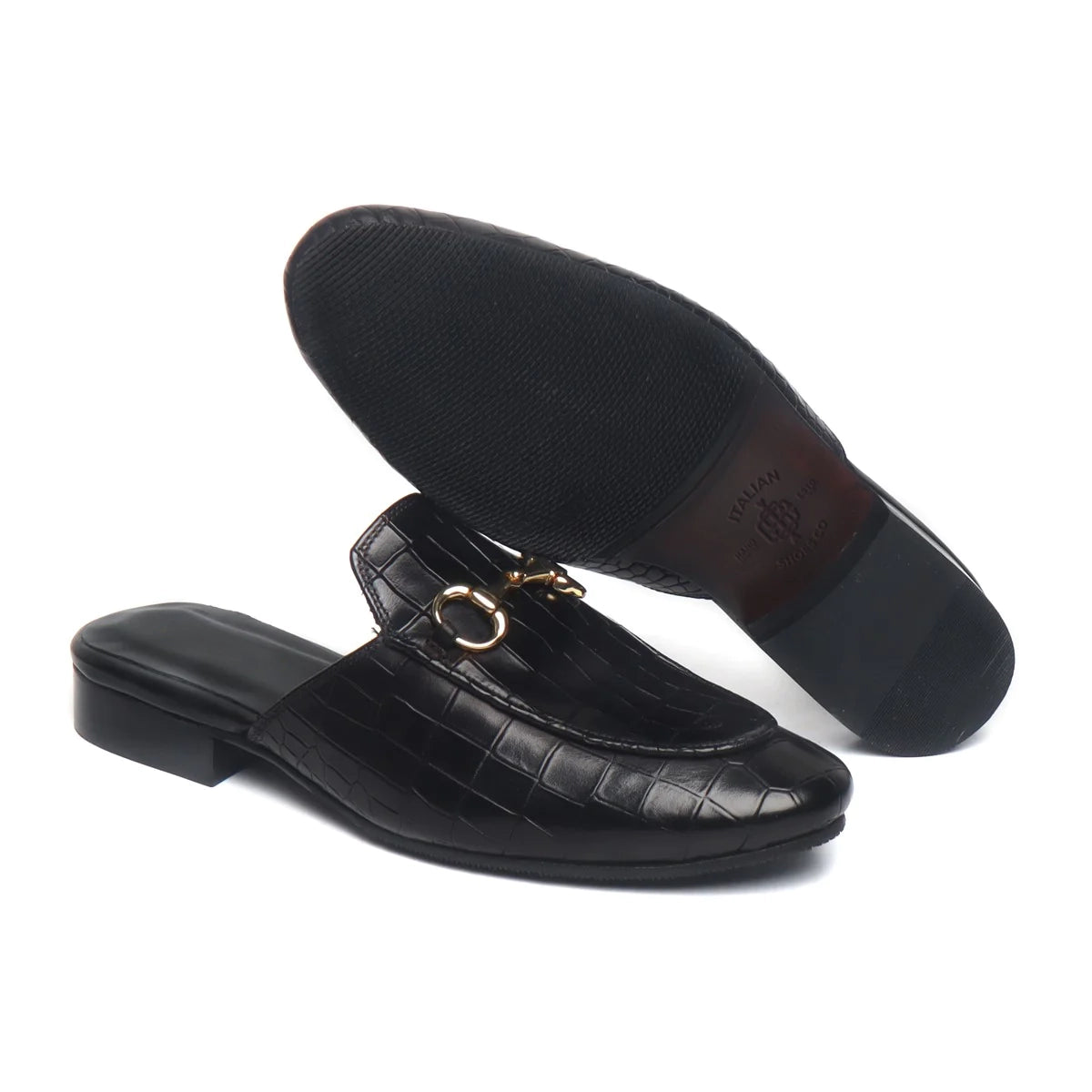 Deep Cut Leather Loafers Mules