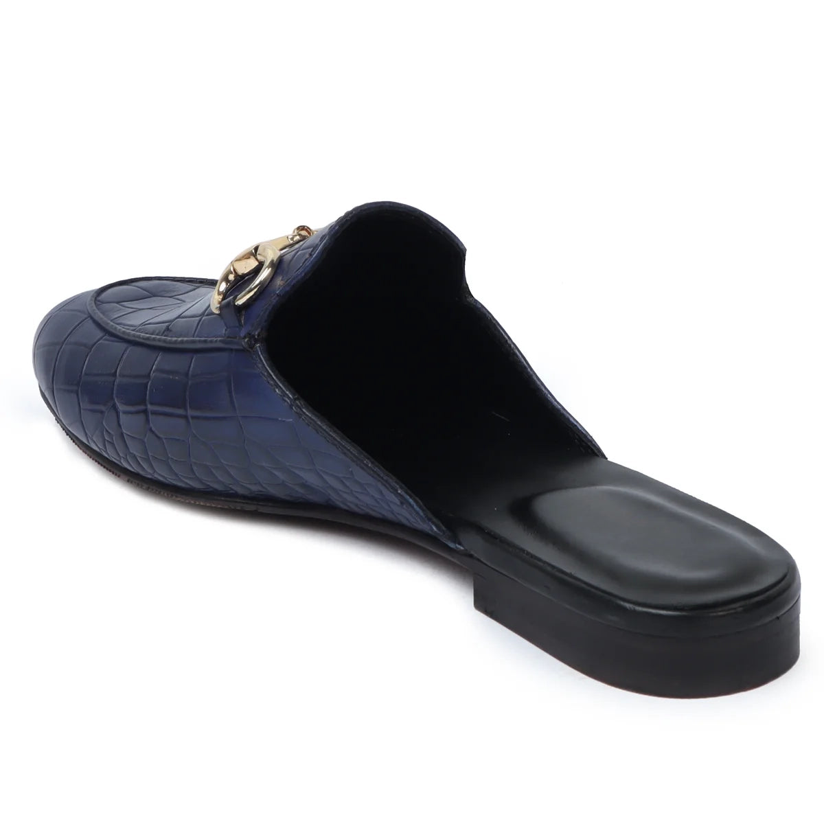 BLUE DEEP CUT LEATHER MULES