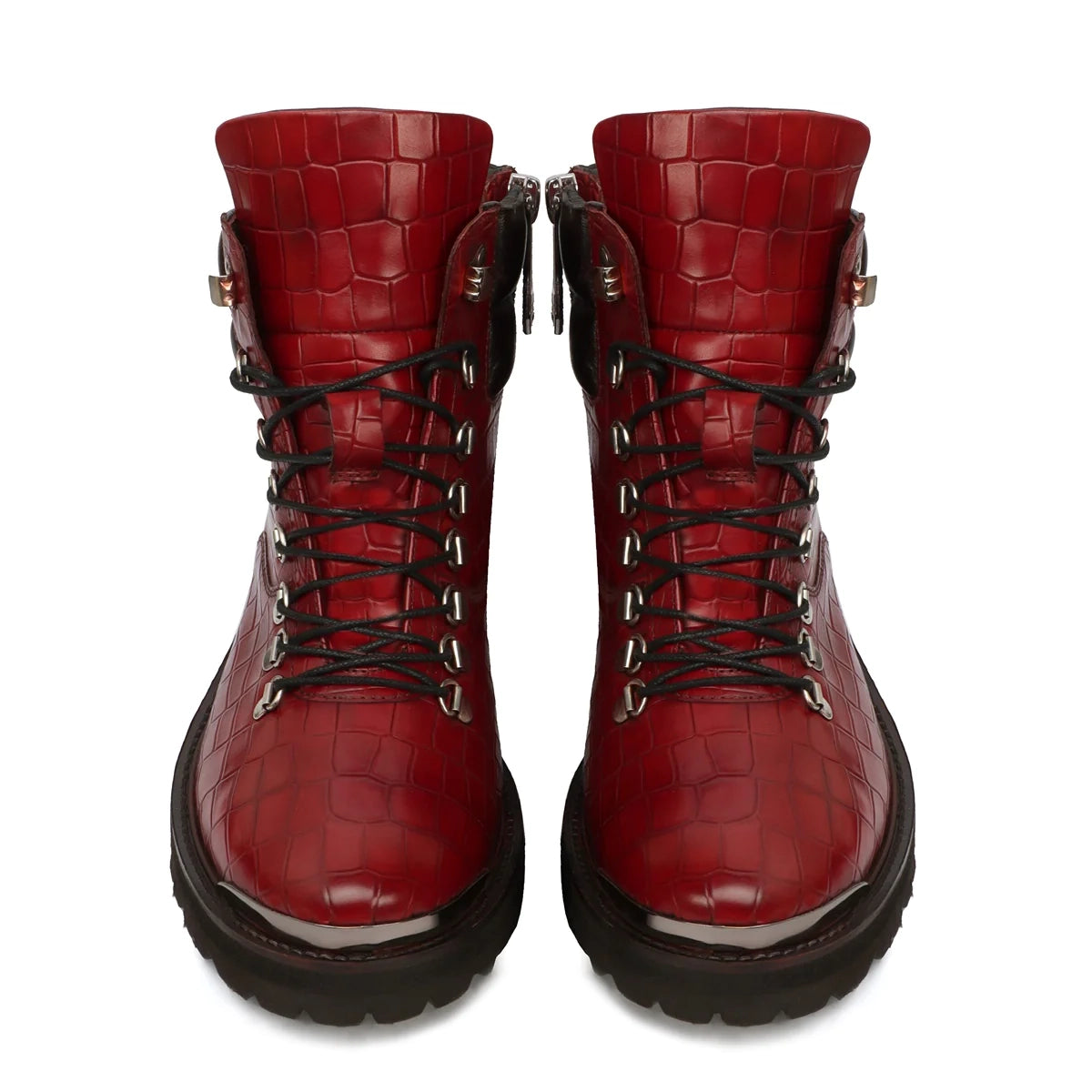 Zip Closure Wine Deep Cut Leather Chunky Boots