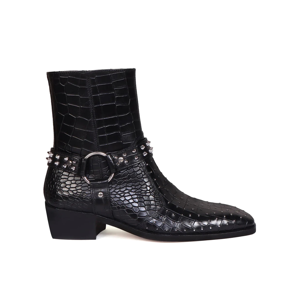 Deep Cut Croco Leather Side Zipper Boots
