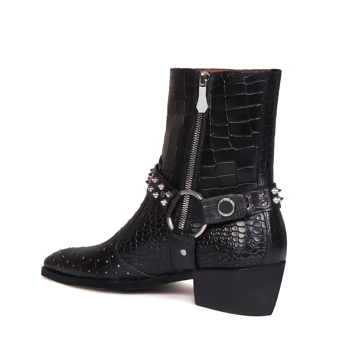 Deep Cut Croco Leather Side Zipper Boots
