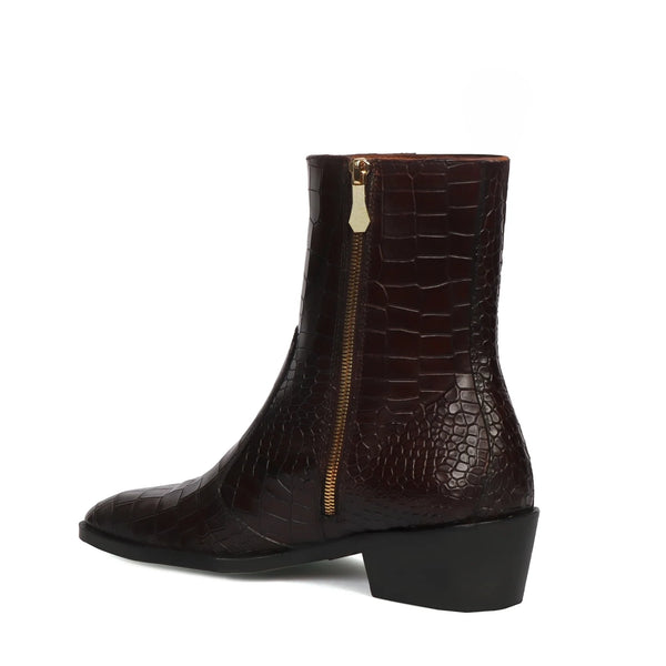 Cuban Heel Chelsea Boots Deep Cut Leather with Zip Closure