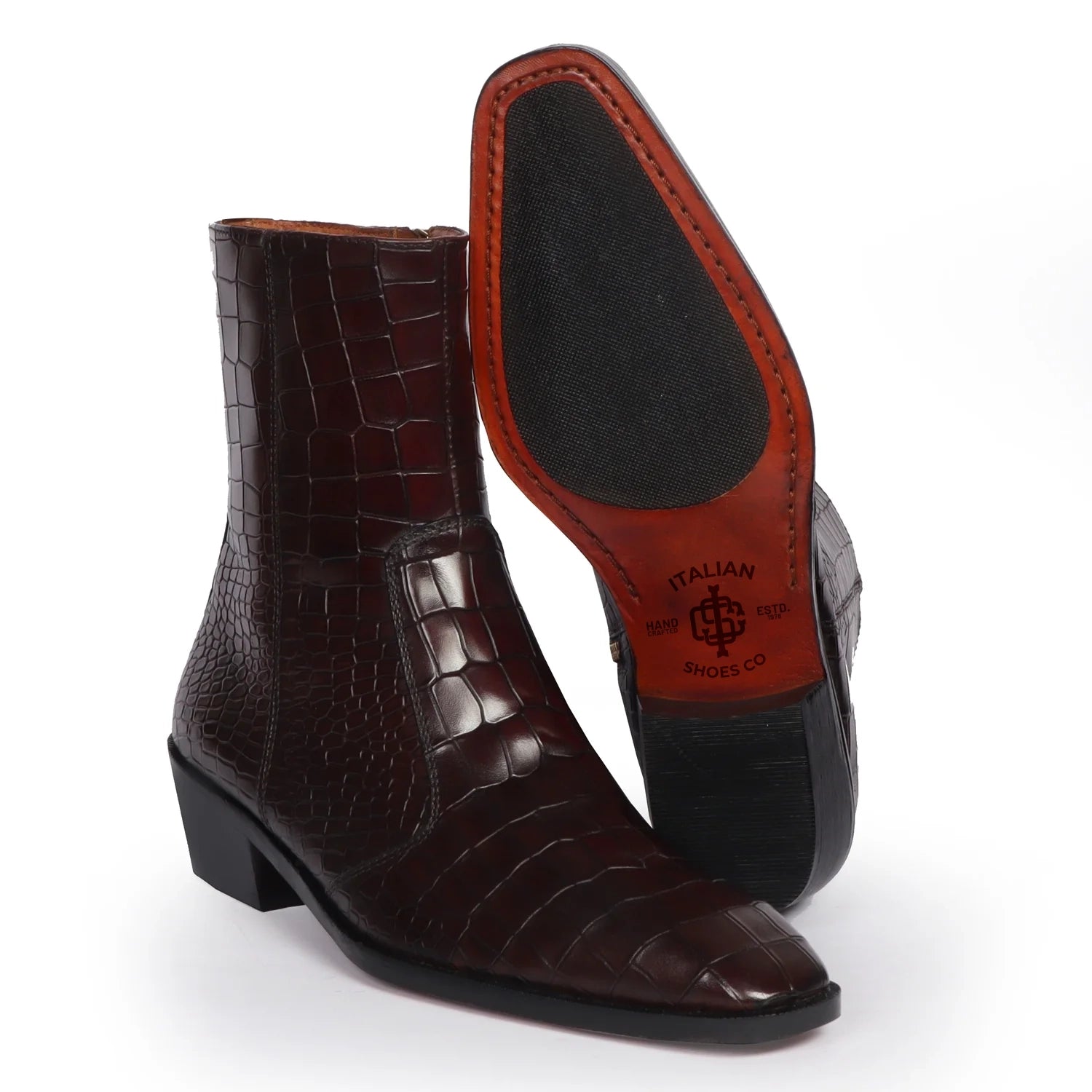 Cuban Heel Chelsea Boots Dark Brown Deep Cut Leather with Zip Closure