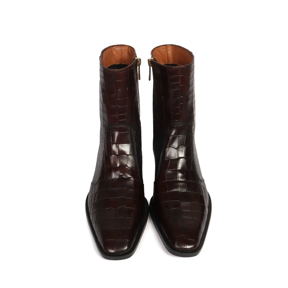 Cuban Heel Chelsea Boots Deep Cut Leather with Zip Closure